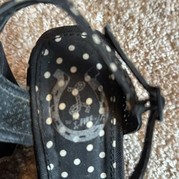 Black Polka Dot Wedge Sandals with Strawberry Accent - Picture 2 of 9